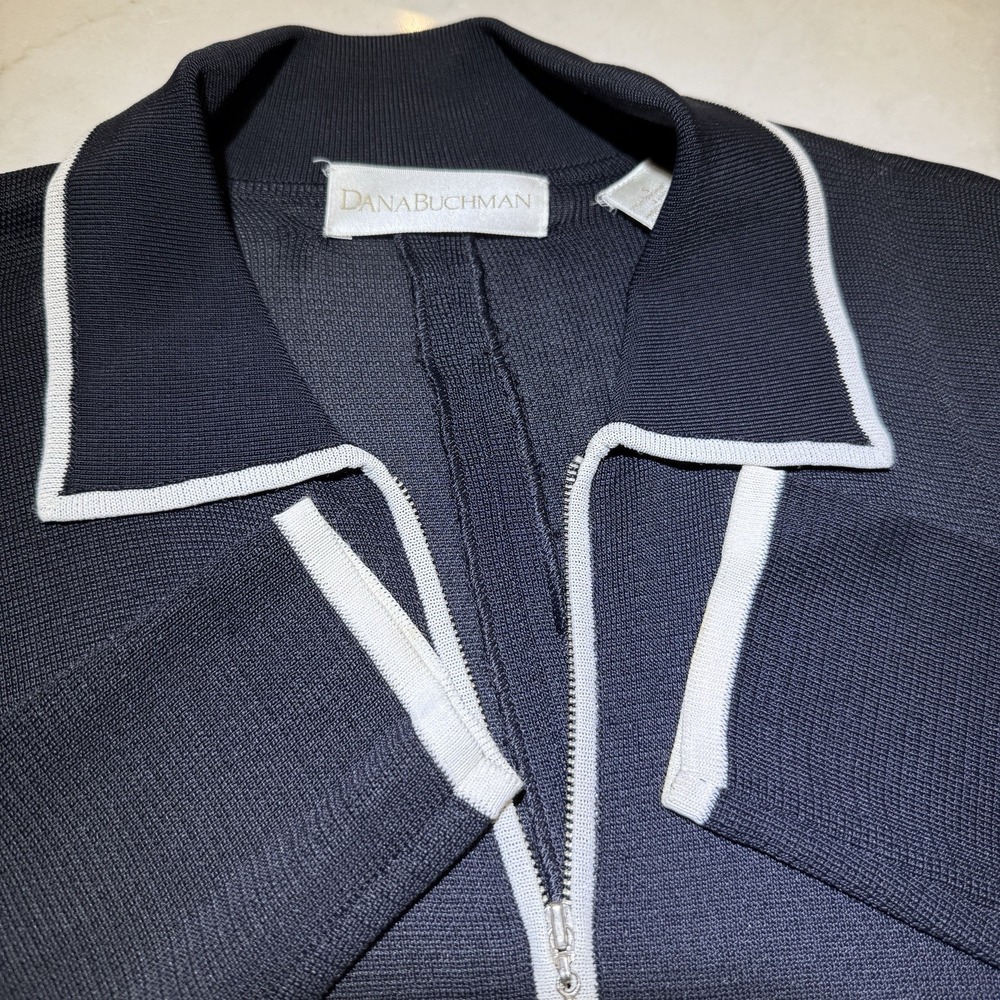 Dana Buchman‎ Women's Zip Fron Cardigan Black With Whit Trim  In Size S